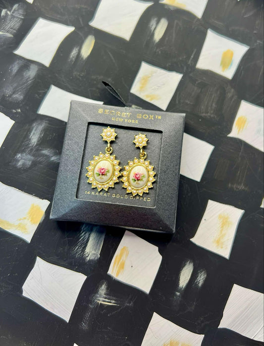 Vintage Rose 14K Gold Dipped Earrings