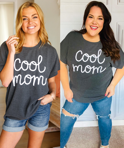 Take A Bow Charcoal "Cool Mom" Embroidery Pop-Up Rib Dolman Top