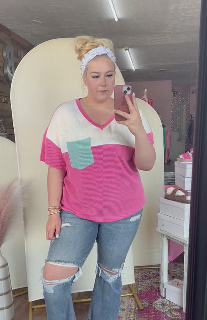 Ribbed Corduroy Colorblock Top