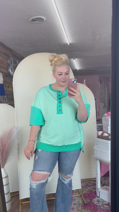 Kelly Green Split Hem Button Top