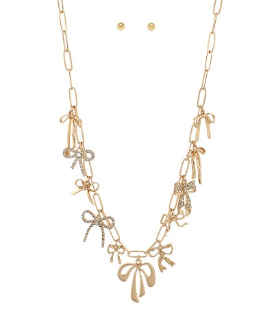Multi Bow Gold Charm Necklace